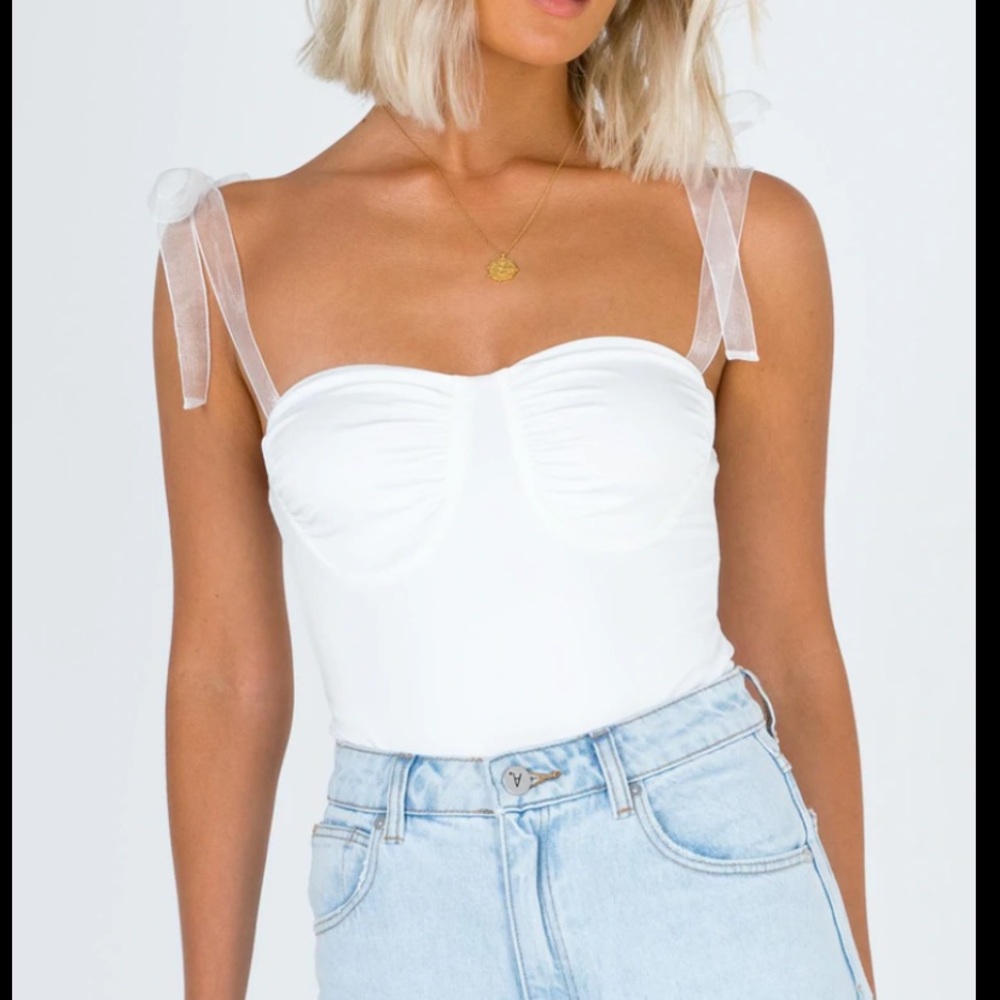 Princess Polly Ribbon Tie White Bodysuit